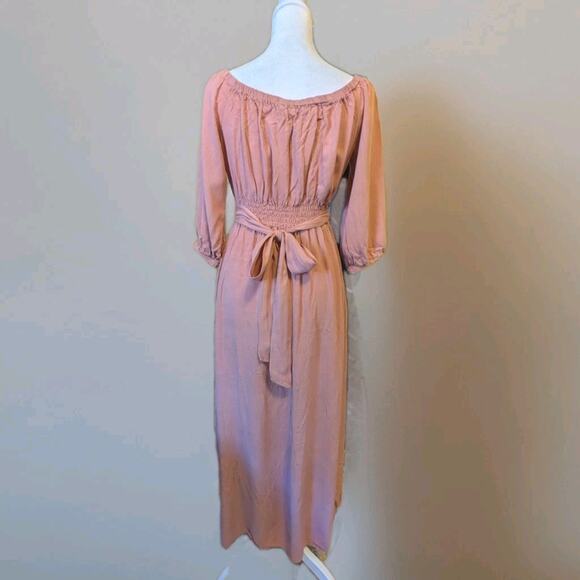 Forever 21 Dusty Rose Boho Smocked Bodice Flounce Sleeve Maxi Small Cottagecore - Picture 6 of 10